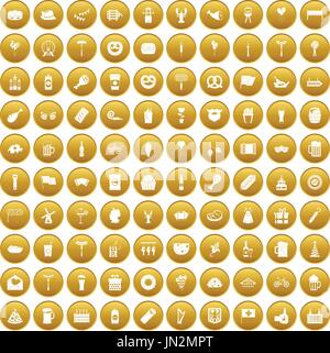 100 beer party icons set gold Stock Vector