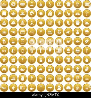 100 bounty icons set gold Stock Vector