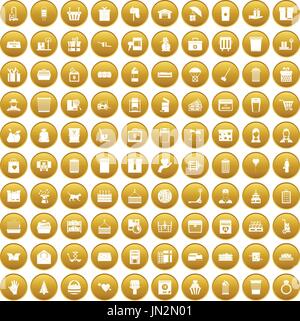 100 box icons set gold Stock Vector