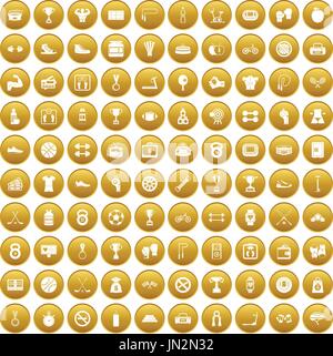 100 boxing icons set gold Stock Vector