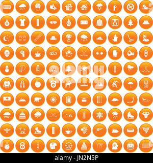 100 winter sport icons set orange Stock Vector