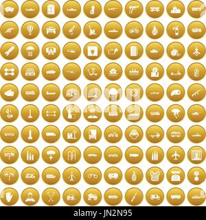100 burden icons set gold Stock Vector