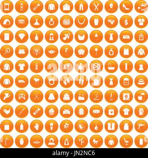 100 woman icons set orange Stock Vector