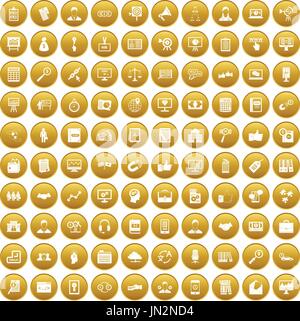 100 business training icons set gold Stock Vector