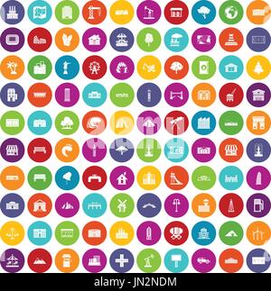 100 landscape element icons set color Stock Vector