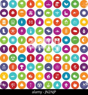 100 leaf icons set color Stock Vector