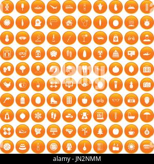 100 women health icons set orange Stock Vector