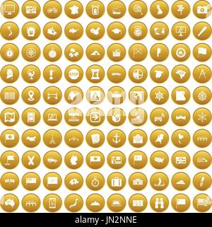 100 cartography icons set gold Stock Vector