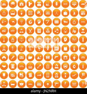 100 work icons set orange Stock Vector