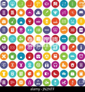 100 learning kids icons set color Stock Vector