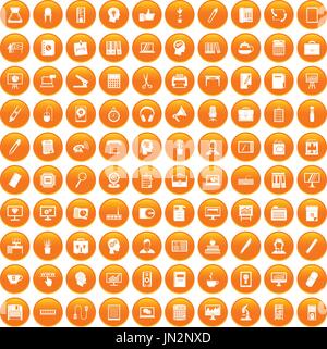 100 work space icons set orange Stock Vector
