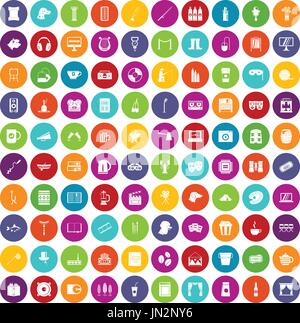 100 leisure icons set color Stock Vector
