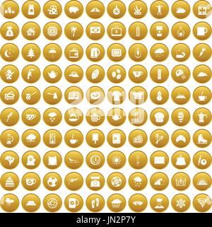100 coffee cup icons set gold Stock Vector