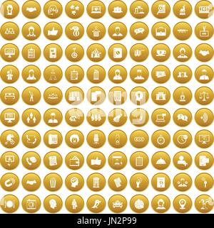 100 coherence icons set gold Stock Vector