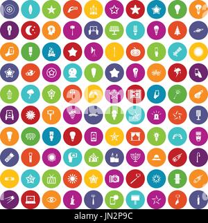 100 light icons set color Stock Vector