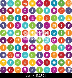 100 light source icons set color Stock Vector