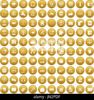 100 communication icons set gold Stock Vector
