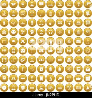 100 conference icons set gold Stock Vector