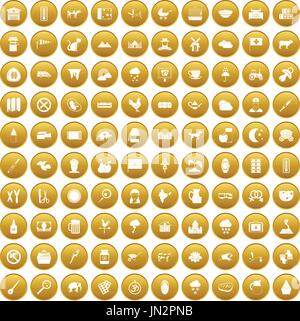 100 cow icons set gold Stock Vector