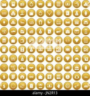 100 deposit icons set gold Stock Vector
