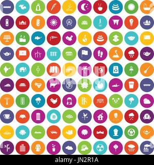 100 lotus icons set color Stock Vector