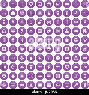 100 app icons set purple Stock Vector