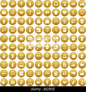 100 different gestures icons set gold Stock Vector