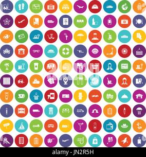 100 luggage icons set color Stock Vector