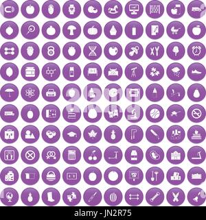 100 apple icons set purple Stock Vector