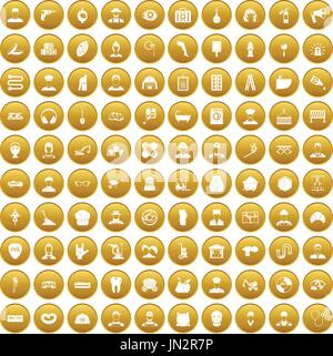 100 different professions icons set gold Stock Vector