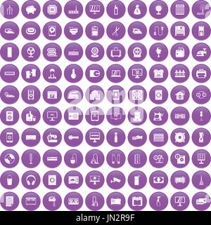100 appliances icons set purple Stock Vector