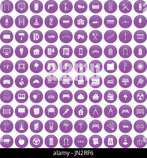 100 architecture icons set purple Stock Vector