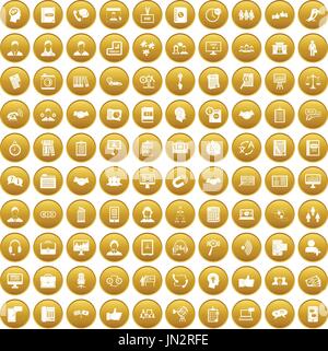 100 discussion icons set gold Stock Vector