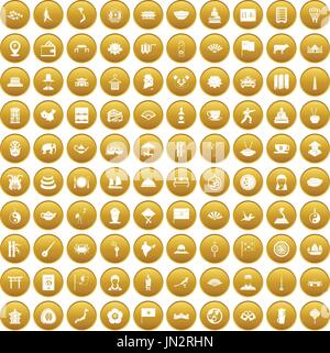 100 dish icons set gold Stock Vector