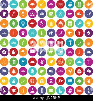 100 map icons set color Stock Vector