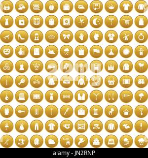 100 dress icons set gold Stock Vector