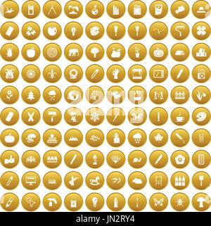 100 eco design icons set gold Stock Vector