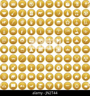 100 elephant icons set gold Stock Vector