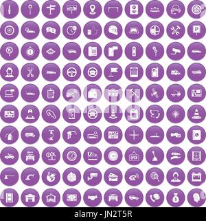 100 auto service center icons set purple Stock Vector