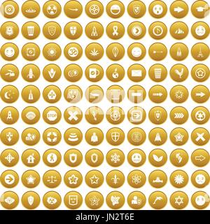 100 emblem icons set gold Stock Vector