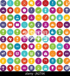 100 medal icons set color Stock Vector