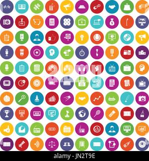 100 media icons set color Stock Vector