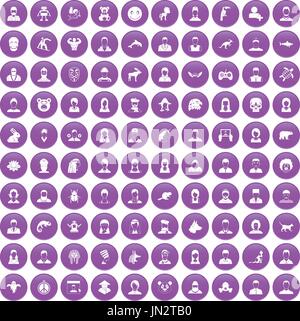 100 avatar icons set purple Stock Vector