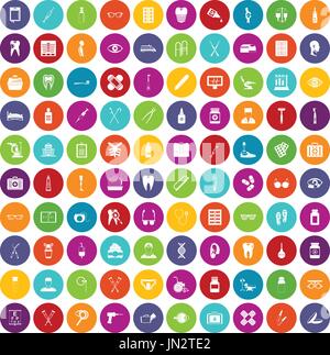 100 medical accessories icons set color Stock Vector