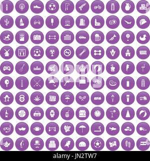 100 ball icons set purple Stock Vector