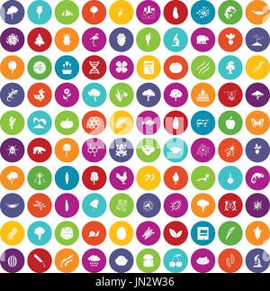 100 microbiology icons set color Stock Vector