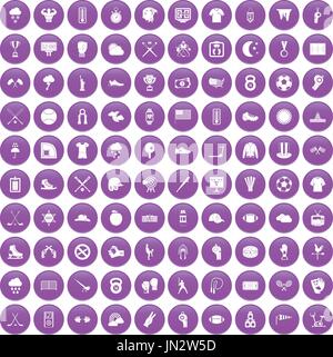 100 baseball icons set purple Stock Vector