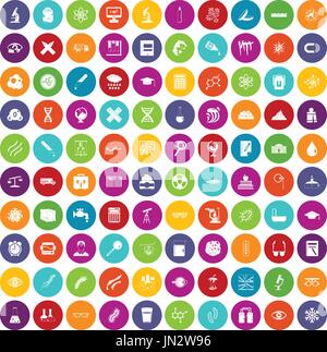 100 microscope icons set color Stock Vector