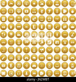 100 gadget icons set gold Stock Vector