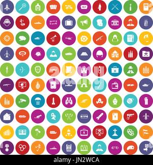 100 military icons set color Stock Vector